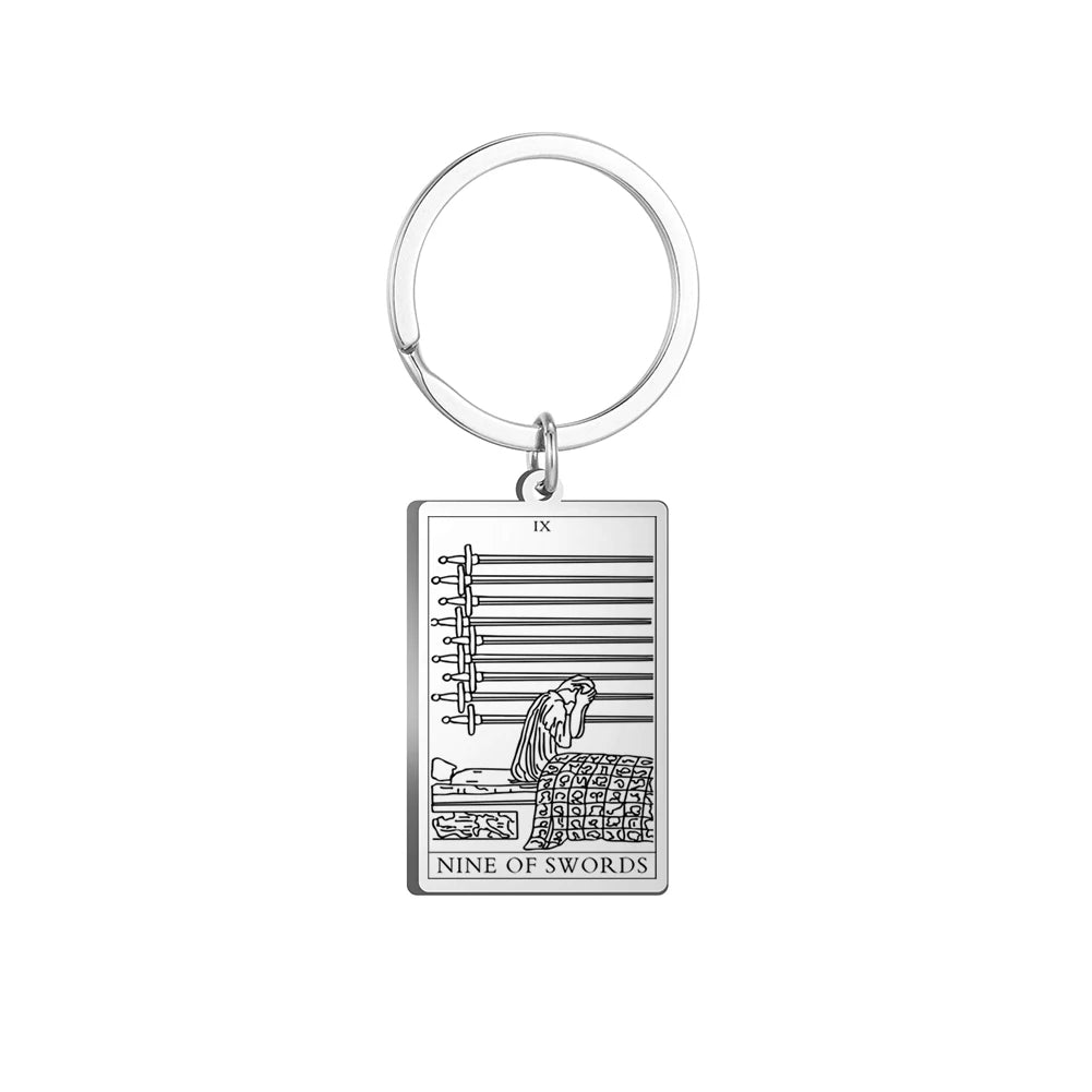 Dawapara Tarot Cards Keychains Stainless Steel Vintage Amulet Good Luck The Major Arcana Keyring Wiccan Jewelry