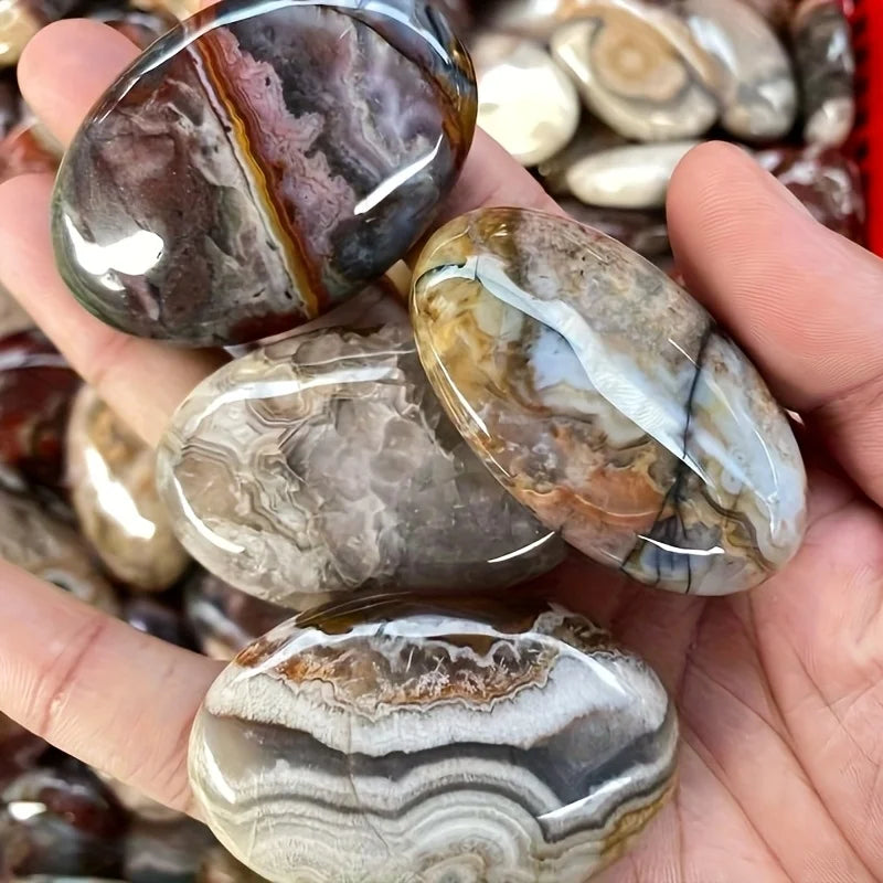 1pc Red Mexican Agate Palm Stone,  Stunning Crystal from Mexico, Worry Stone Gift. Polished Palm Stone Makes a Lovely Present