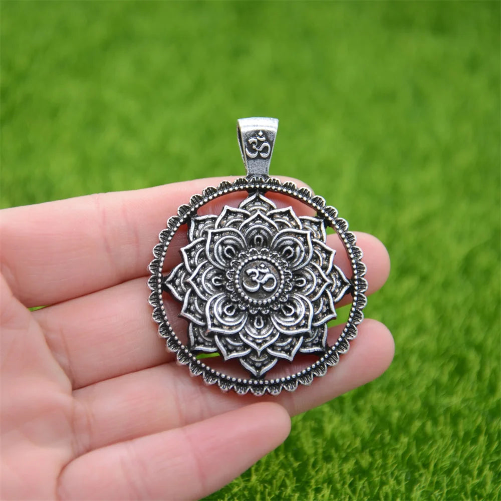 Om Yoga Lotus Flower Pendant Necklace Religious Buddha Mandala Meditation Spiritual Indian Jewelry