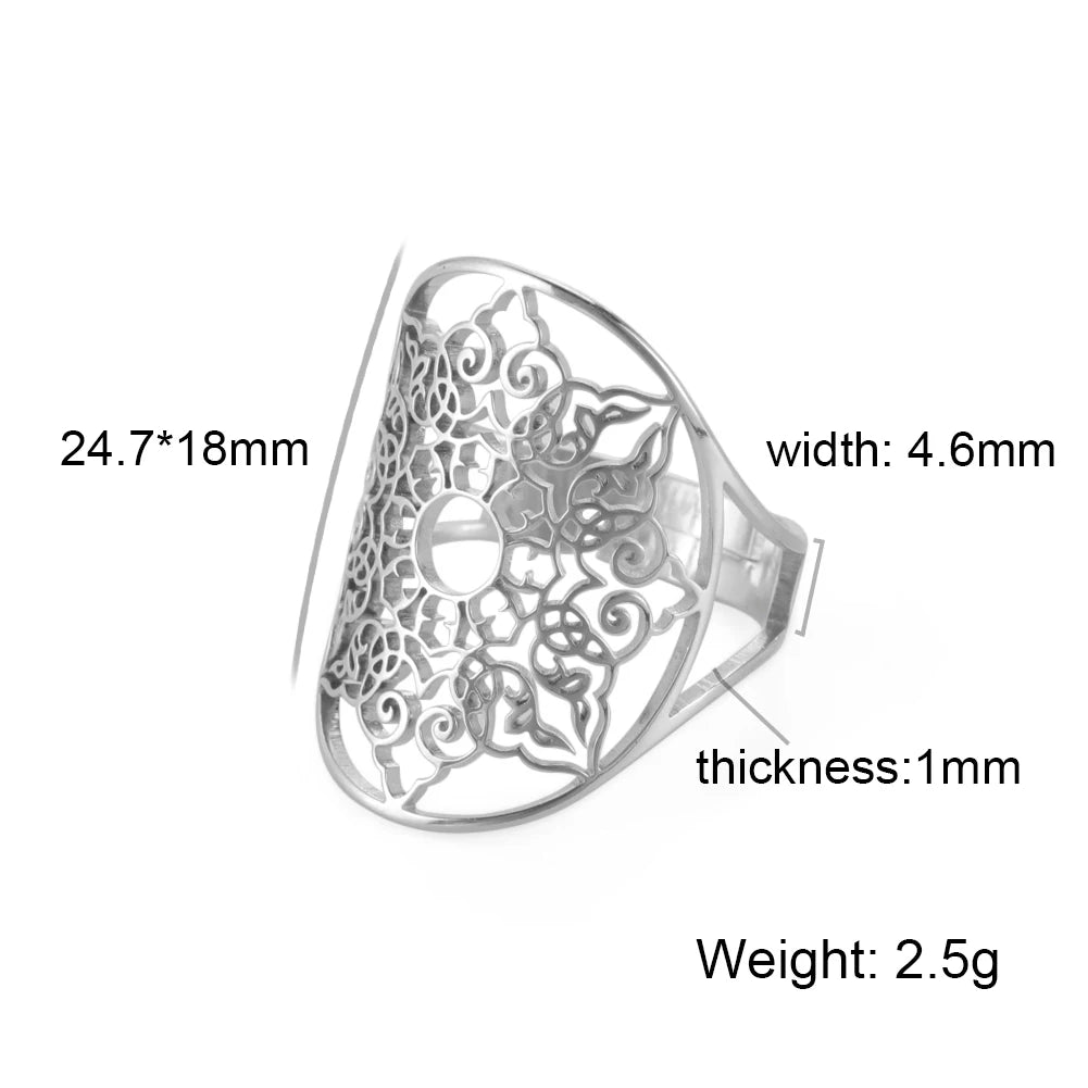 Unift Sacred Geometry Flower of Life Ring Adjustable Stainless Steel Ring Men Women Accessories Vintage Filigree Jewelry Gifts