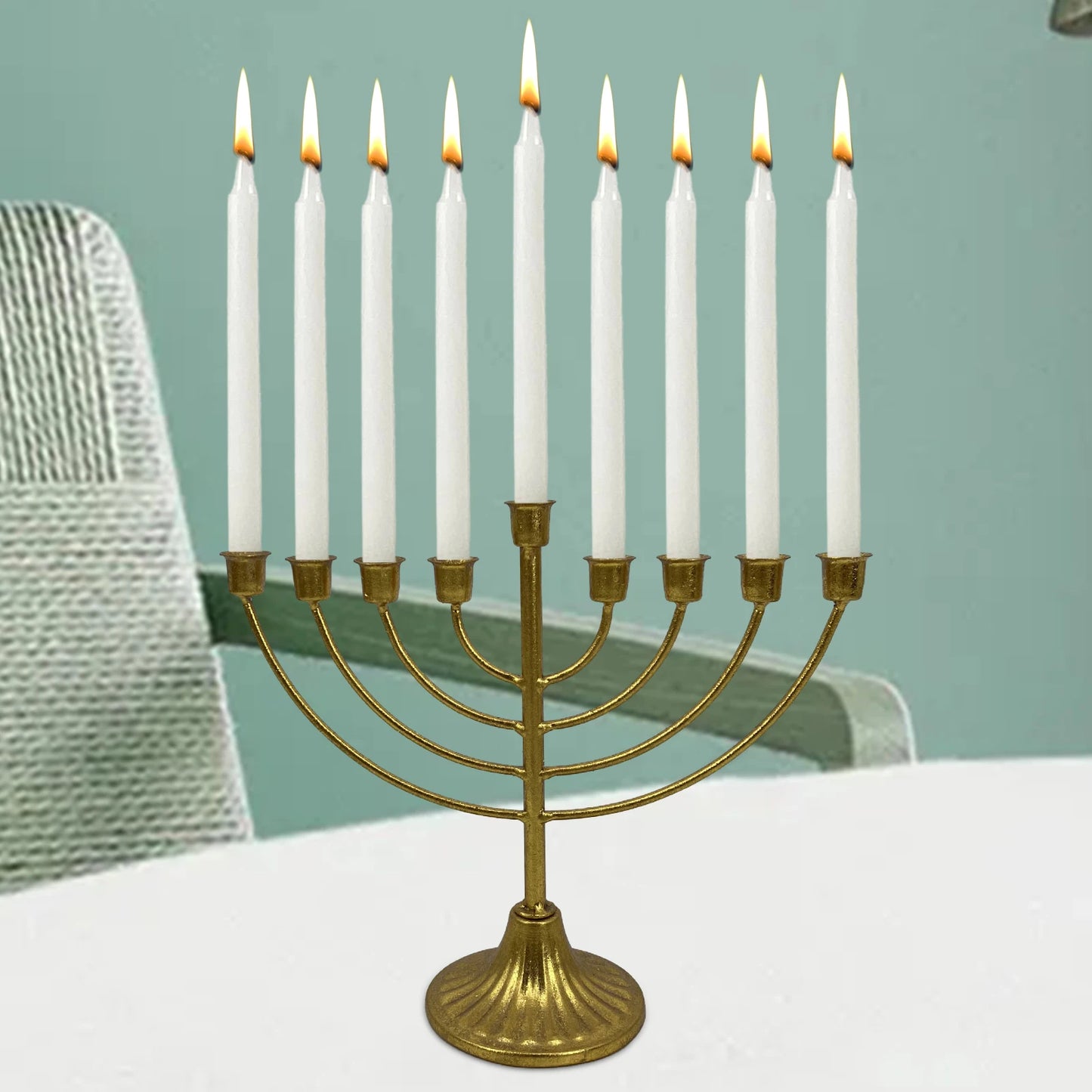 Table Jewish Candlestick Holder Wide Sturdy Base Hanukkah Decoration Menorah for Shelf Cabinet Fireplace Living Room Desk