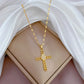 Exquisite Gold Color Stainless Steel Inlaid Crystal Cross Pendant Necklace for Women Men Luxury Full of Zircon Chokers Jewelry