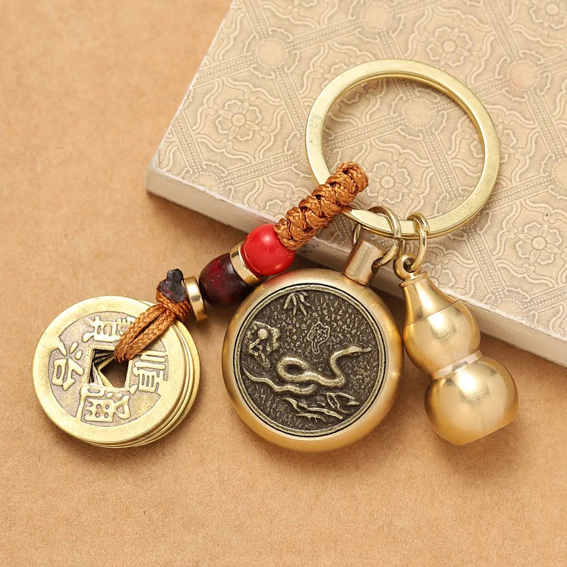 Brass Five Emperors Money Twelve Zodiac Key Chain Turnaround keyChain For Gfit Car Accessories Popular  In Scenic Spots