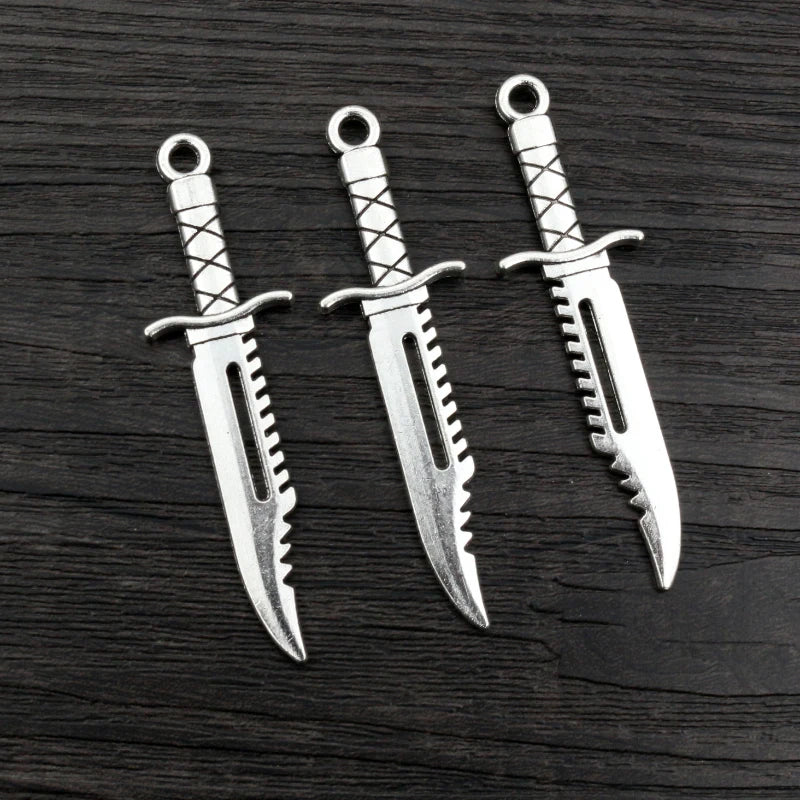 10pcs/lot Antique Silver Plated Sword Blade Charms Pedants DIY Jewelry Making Accessories for Necklace Craft Findings