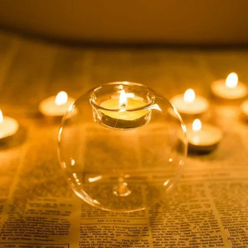 6/12Pcs Transparent Glass Candle Holder with LED Candles for Dining Home Table Centerpieces Valentine's Day Halloween