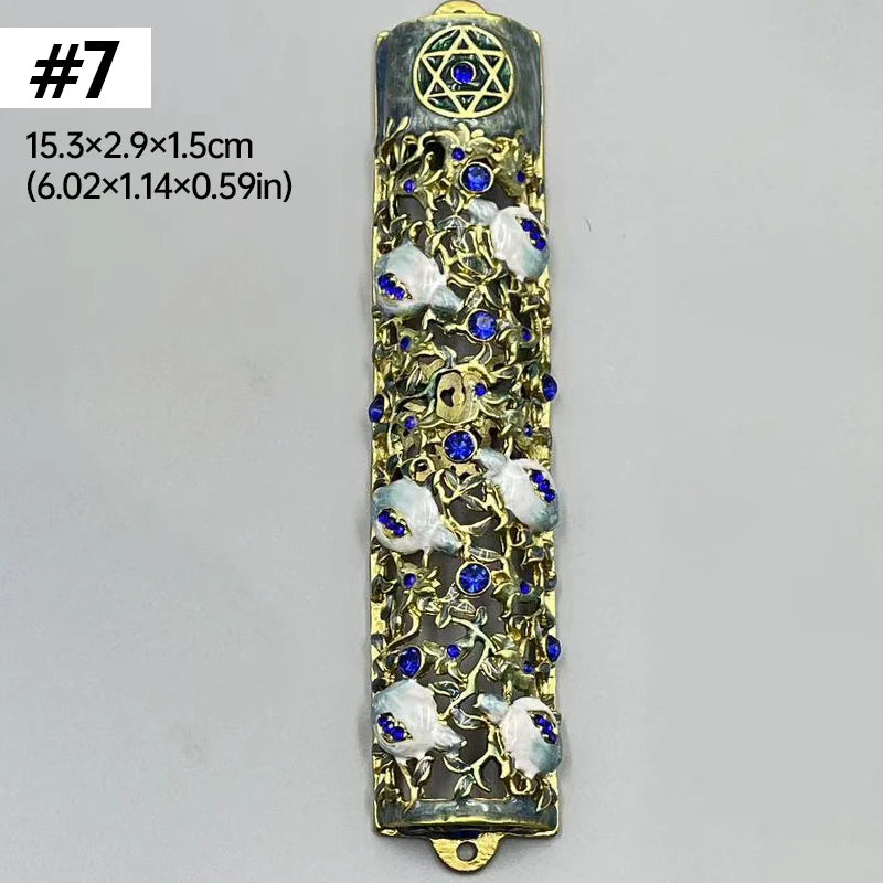 Jewish Mezuzah Case Cover Home Blessing Door Ornaments Delicate Enamel Flowers Embellished Crafts Jewish Traditional Holy Gifts