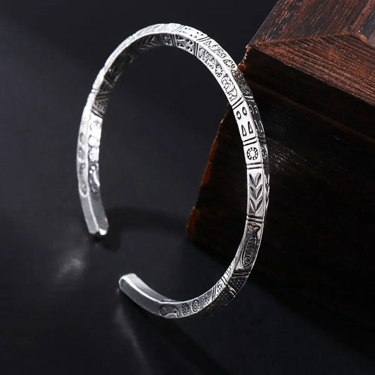 Opening Design Vintage Carved Totem Bracelet Adjustable Silver Twist Armband Cuff Open Bracelet Mobius High Quality