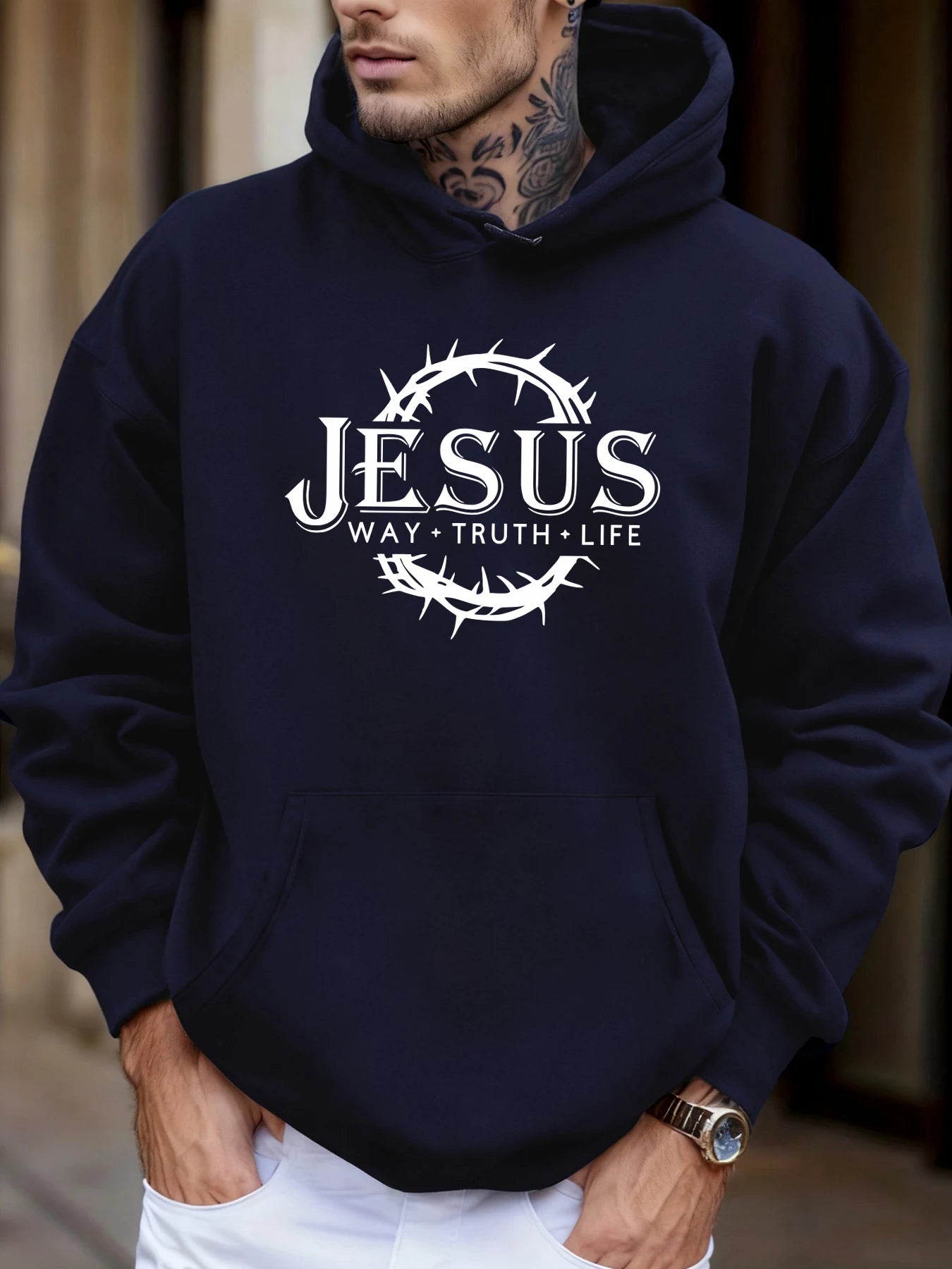 Jesus Way Truth Life Printing Men Jogging Hoodie Multicolor Loose Hoody Autumn Fleece Streetwear Hip Hop Pocket Man Hoodies