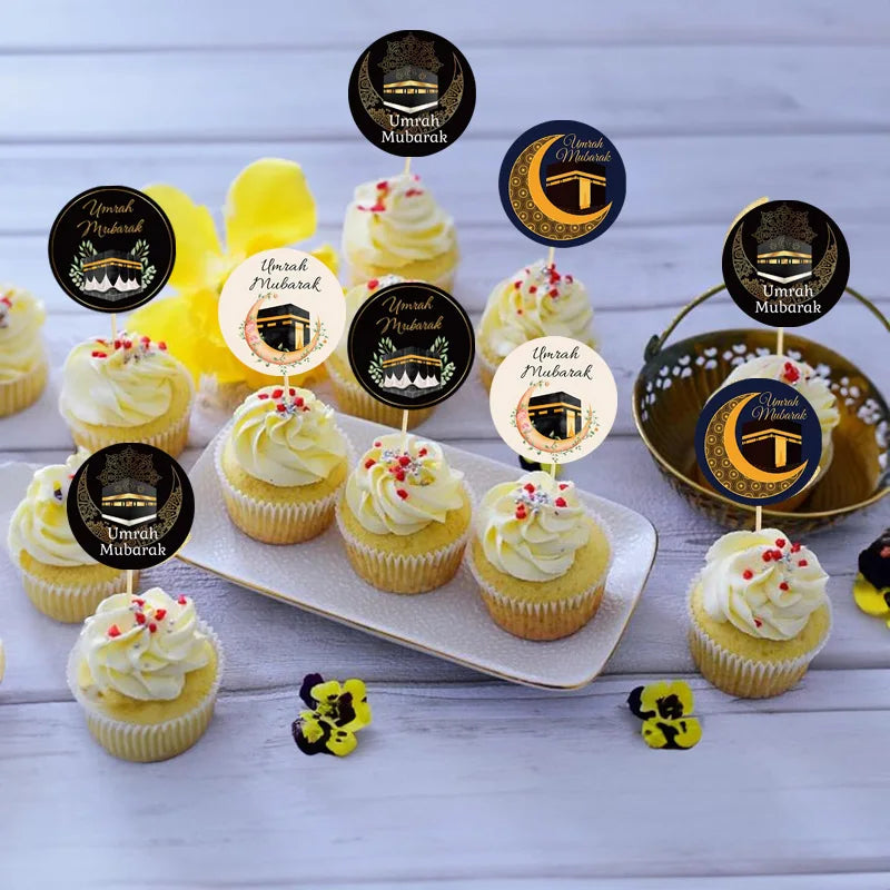 12/24pcs Umrah Mubarak Cupcake topper decoration, Hajj and Omra festival decoration, Muslim Eid Mubarak party supplies