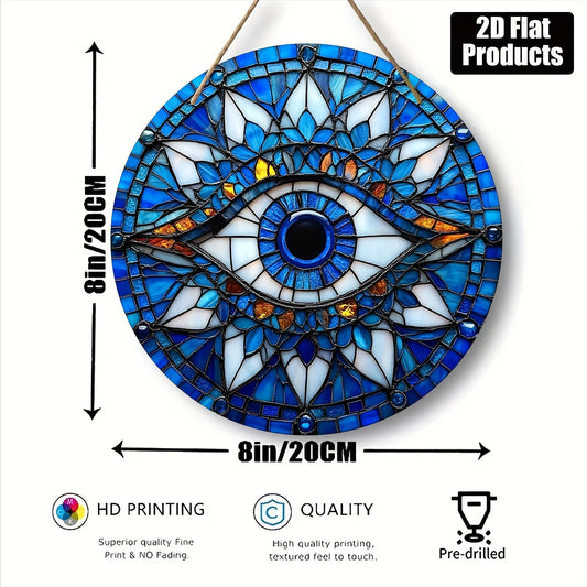 2D Flat, 1pc Evil Eye Wall Hanging - Vintage Greek/Nazar Amulet Sign - Wood Board Decor - 20.32x20.32 cm Talisman for Home, Offi