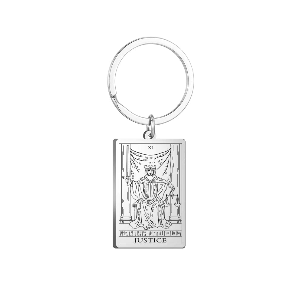 Dawapara Tarot Cards Keychains Stainless Steel Vintage Amulet Good Luck The Major Arcana Keyring Wiccan Jewelry