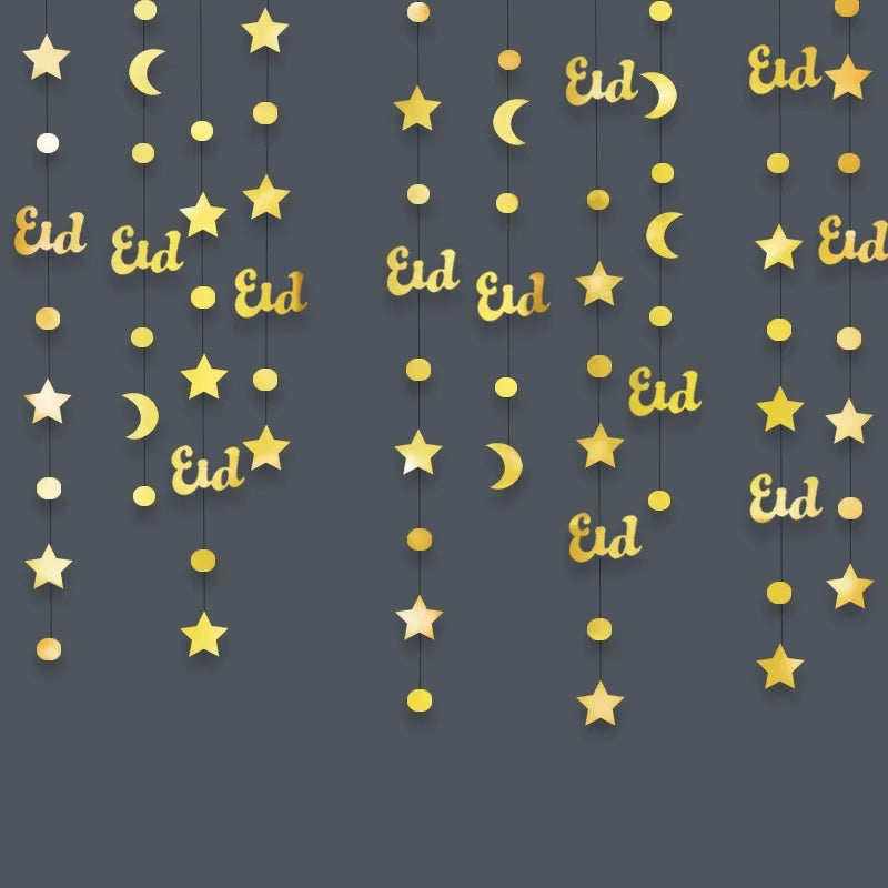 3M Gold Silver Star Moon Lantern Garland Ramadan Eid Mubarak Hanging Streamer Home Decoration Muslim Islamic Party 2025
