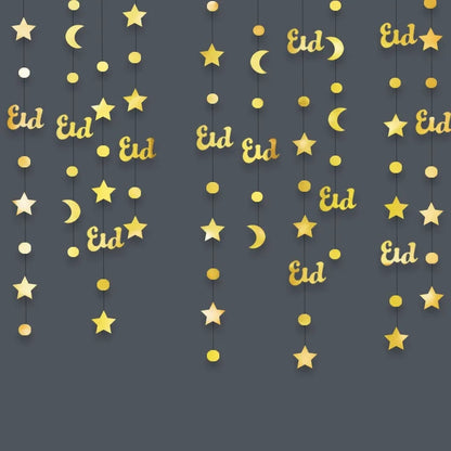 3M Gold Silver Star Moon Lantern Garland Ramadan Eid Mubarak Hanging Streamer Home Decoration Muslim Islamic Party 2025