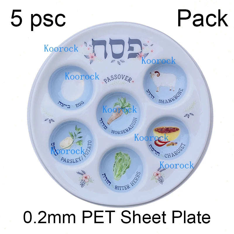Jewish 6-Section Passover Seder Plate - Kosher, Melamine/Plastic/Silicone/Disposable Paper, with Food Labels & Elegant Designs