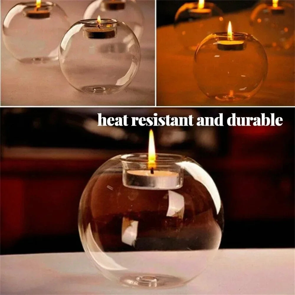 6/12Pcs Transparent Glass Candle Holder with LED Candles for Dining Home Table Centerpieces Valentine's Day Halloween