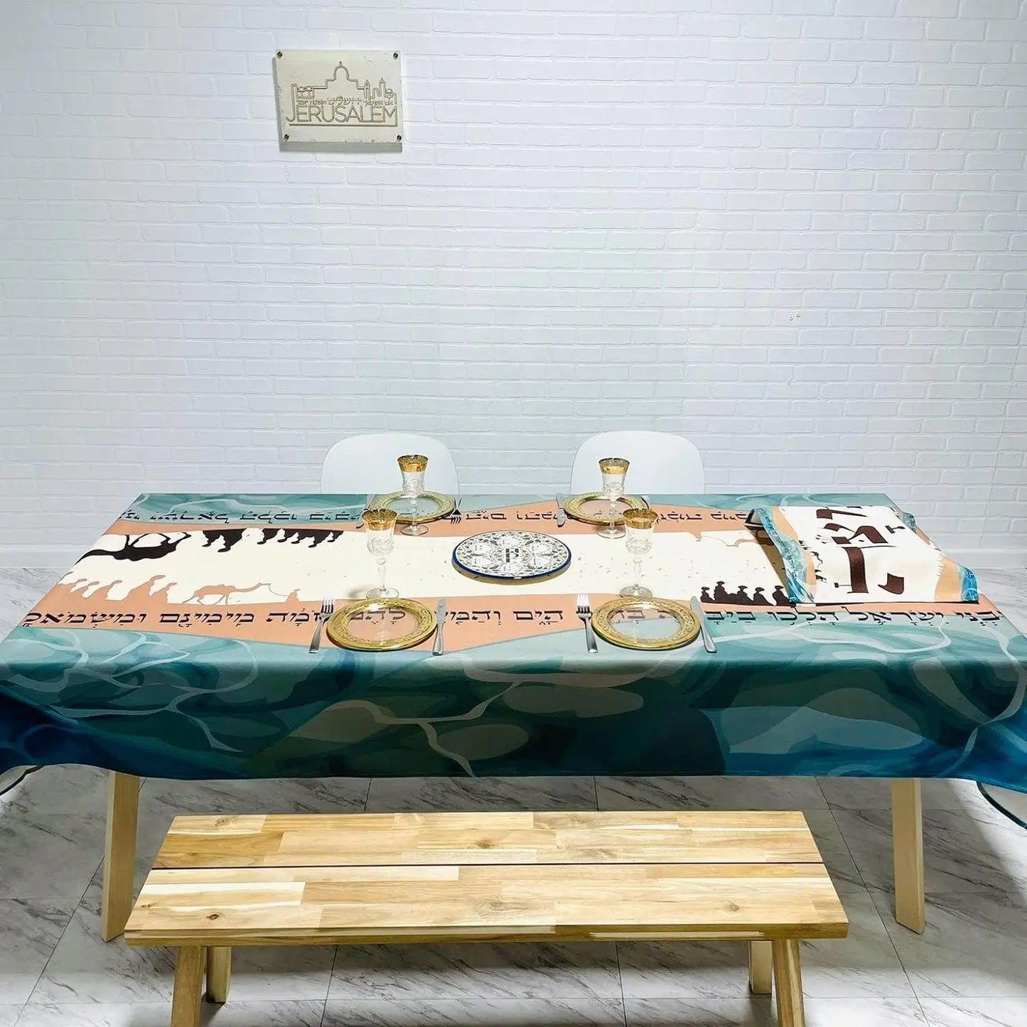 Happy Passover Waterproof Tablecloth Holiday Table Decor Pesach Seder Jewish Hebrew Rectangle Tablecloth Holiday Party Decor