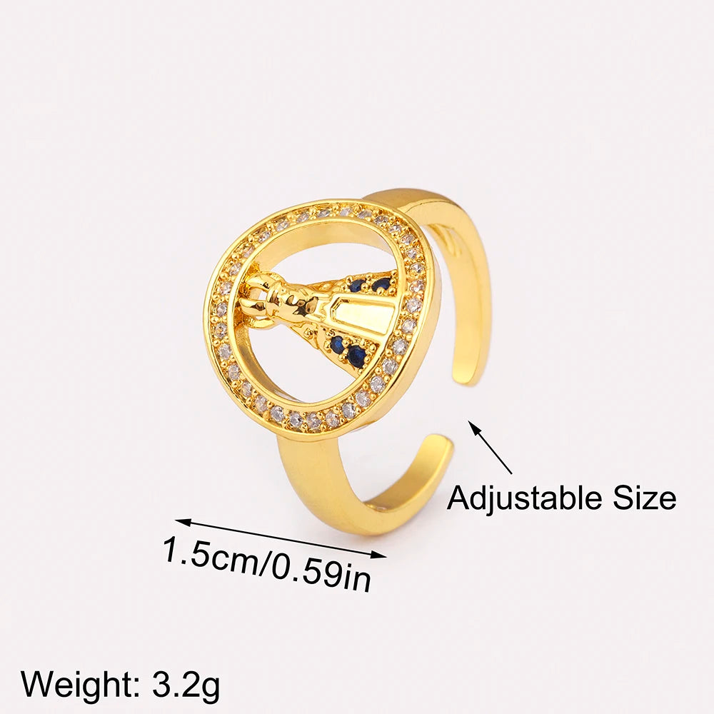 Nidin New Popular 2 Styles Religious Flipable Open Rings Adjustable For Female Male Copper Inlaid Zircon Finger Jewelry Gifts