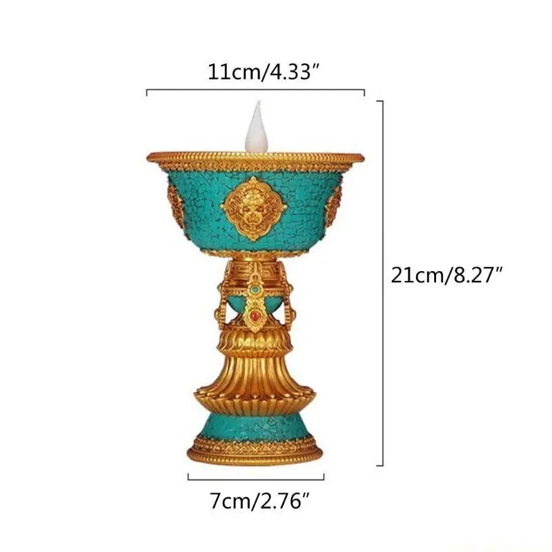 QX2E Tibetan Candlestick Smokeless Electronic Butter Lamp Rechargeable Holder Altars Light Buddhist Desktop Ornament