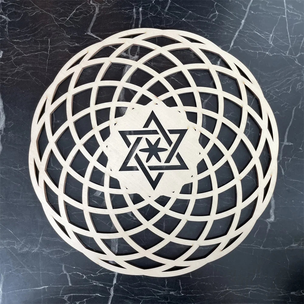 Wooden Flower Of Life Natural Symbol Sacred Geometry Ornaments Home Decoration Chakra Carved Coaster Wood Sign Wall Kitchen DIY