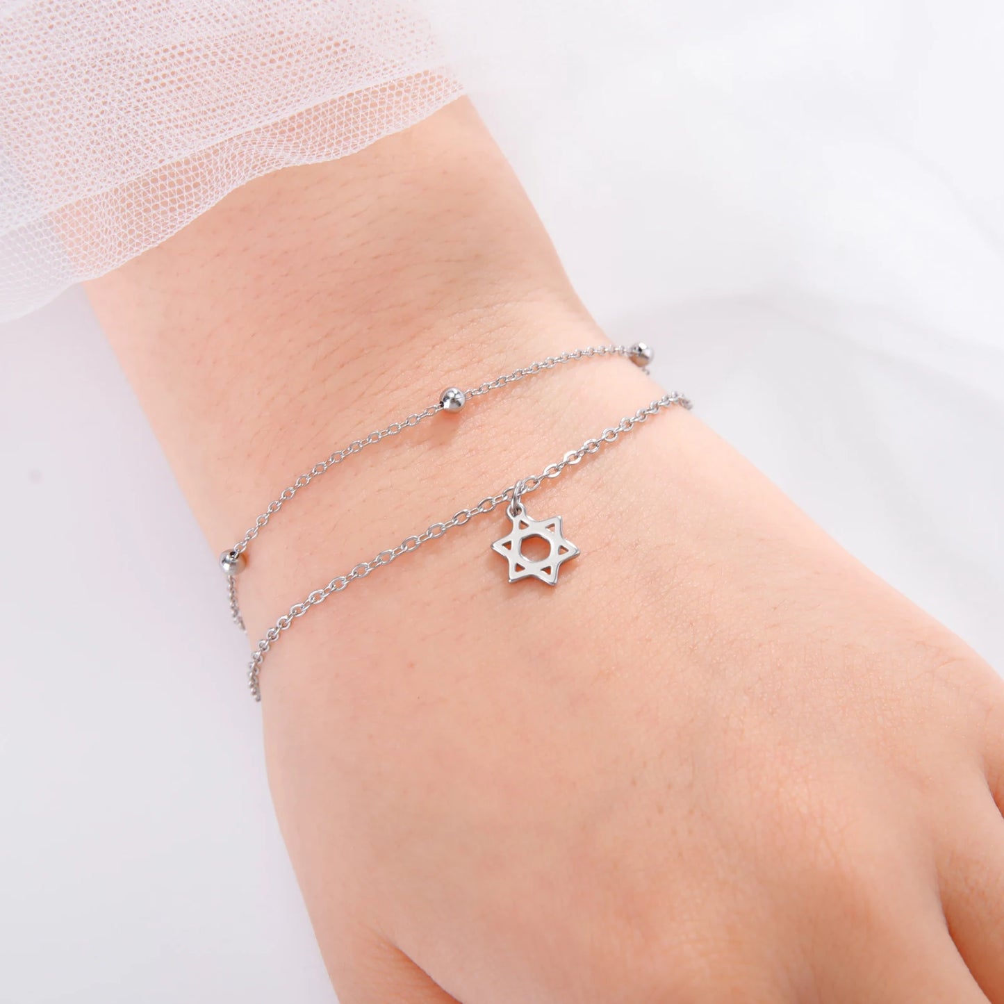 EUEAVAN 1pc Star of David Bracelet Hexagram Jewish Stainless Steel Charm Bracelets for Women Vintage Judaism Jewelry Gifts