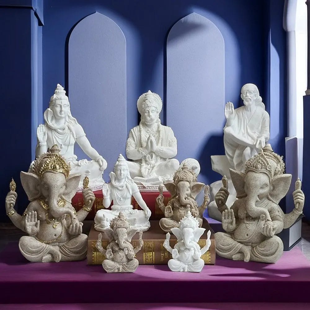 Resin Indian Ganesha Shiva God Statue Sai Baba of Shirdi Sculpture Lord Hanuman Hindu Buddha Religious Fengshui Home Decor