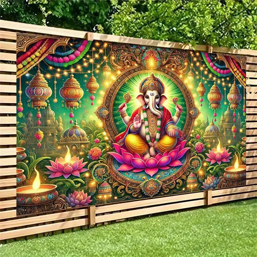 Lord Ganesha Wall Tapestry Hindu Elephant God Canvas Art  Wall Hanging Home Temple Decor Diwali Gift Yoga Meditation Room