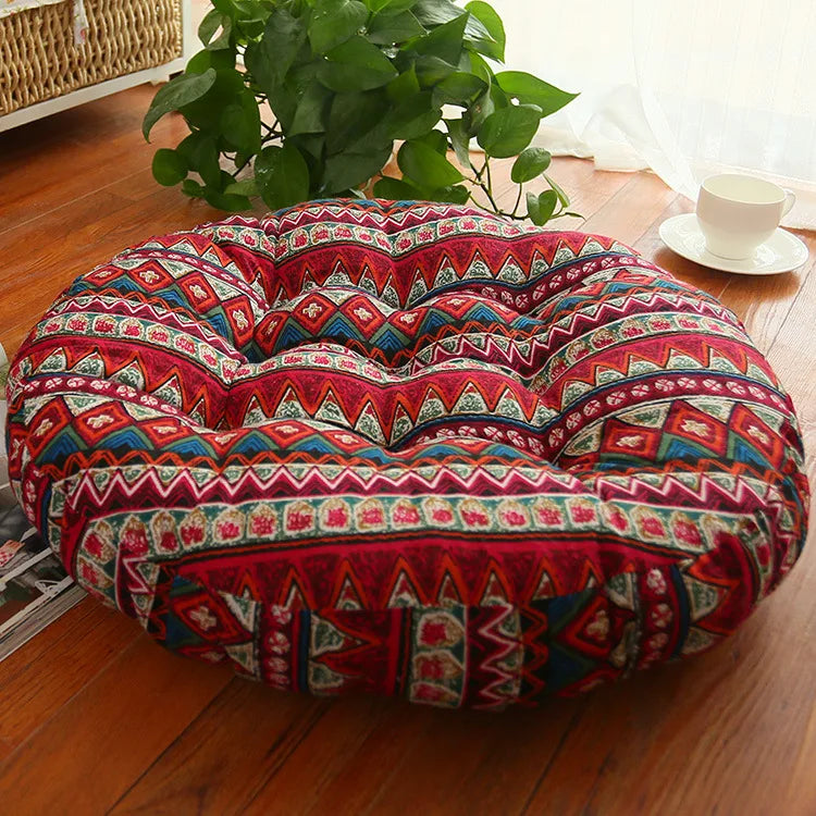 Thickened Round Cushion Cotton Linen Futon Bay Window Mat Tatami Cushion Ethnic Fabric Worship Mat Teahouse Yoga Floor Cushion