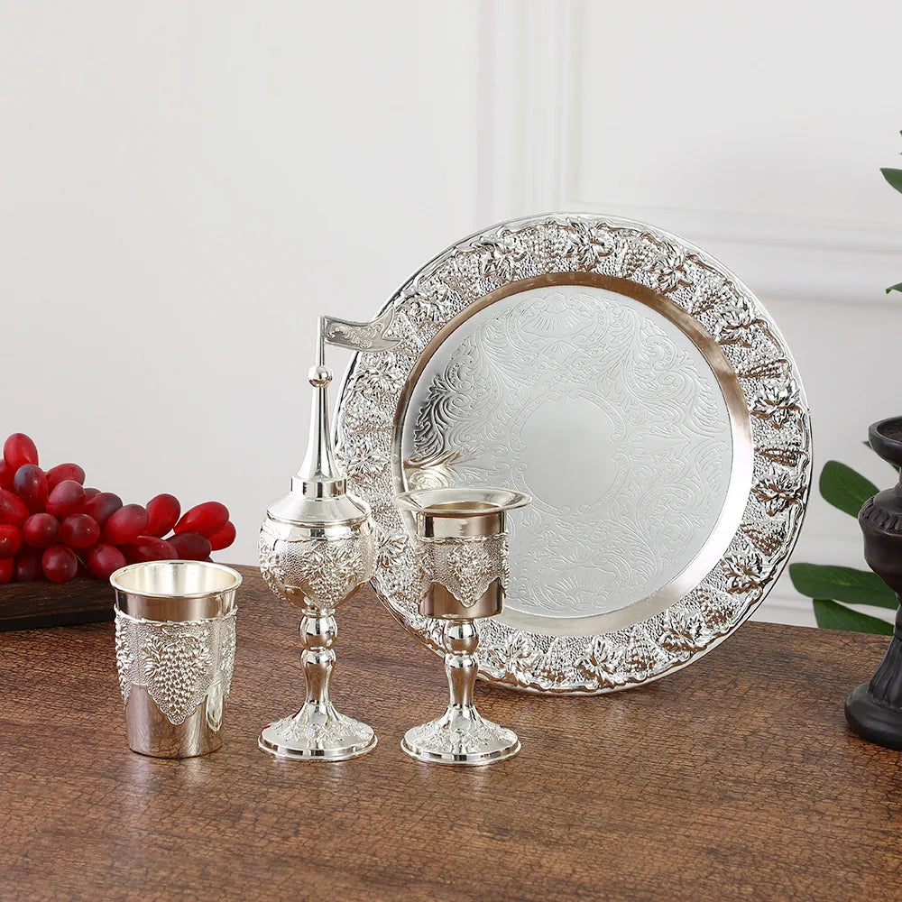 Havdalah 4pcs set,Kiddush wine glass cup and tray,Havdalah candle holder,Besamim spice box suitable for the end of the Sabbath