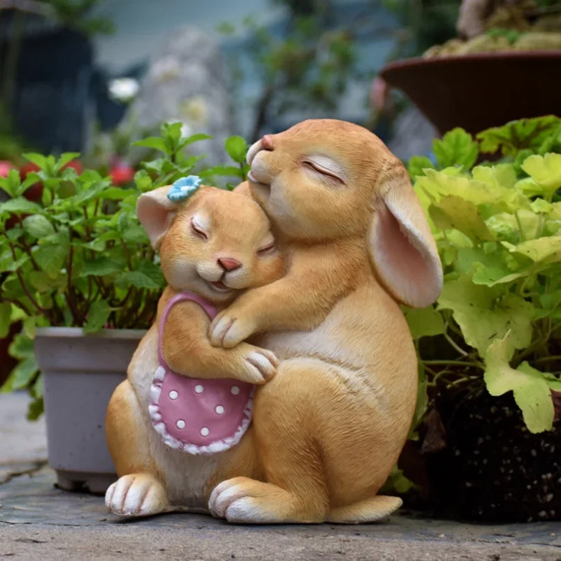 Pastoral Simulation Animal Resin Rabbit Couple Ornament Outdoor Garden Balcony Figurines Crafts Courtyard Accessories Decoration