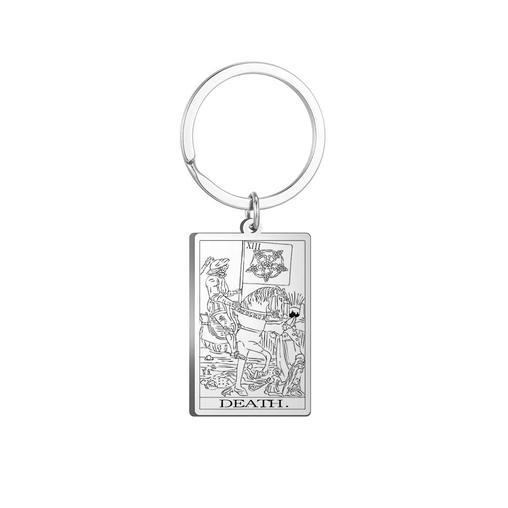 Dawapara Tarot Cards Keychains Stainless Steel Vintage Amulet Good Luck The Major Arcana Keyring Wiccan Jewelry