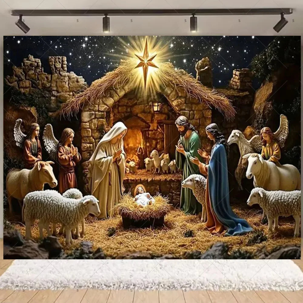 Birth of Jesus Background Party Decoration Supplies Merry Christmas Baby Shower Supplies Banner Backdrop Decor Photo Shoot Props