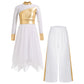Kids Girls Praise Clothes Set Ballet Lyrical Performance Costume Metallic Church Christian Worship Robe Dress Tunic Dancewear