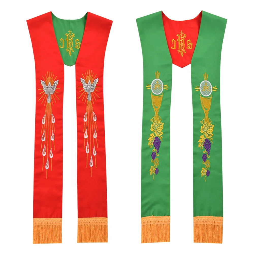 Clergy Stole Church Overlay Double Sided Cross Gold Tassels Scarf for Priest Choir