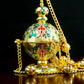 HTISOK Eastern Orthodox Church Censer with Bells Gold Plated Thurible with Enamel for Religious Rituals Church Hanging Censer