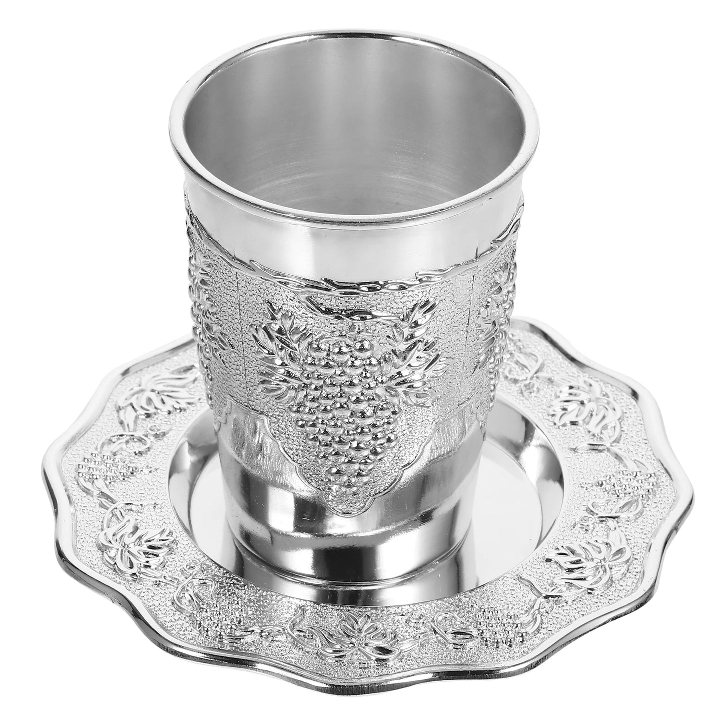 1 set Sturdy Blessing Wine Glass Set Cup Plate Embossed Religious Holiday Shabbat Passover Jewish Cup Festival Ceremony Drinking
