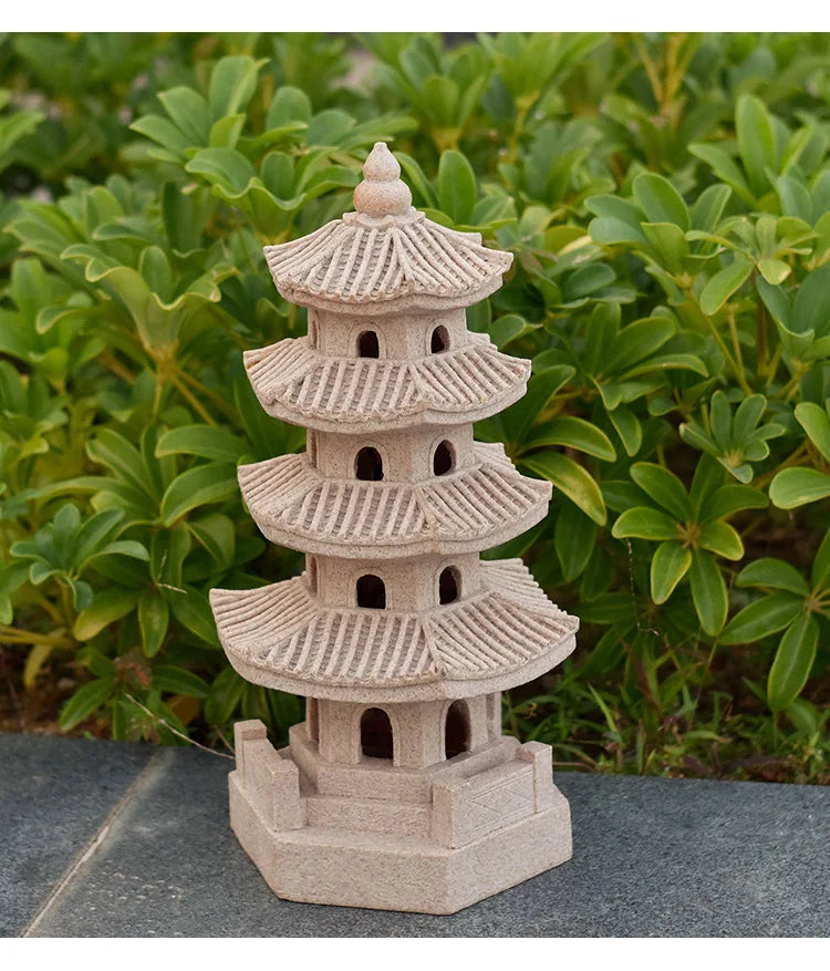 Japanese Pagoda Statue Zen Garden Lantern Resin Stone Tower Sculpture Buddha Decor for Patio Backyard Meditation Home Ornament