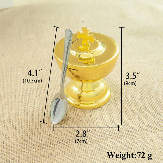 Holy Grail Communion Cup with Spoon Zinc Alloy Golden Cross Design Church Mass Supplies for Eucharist Religious Ceremonies