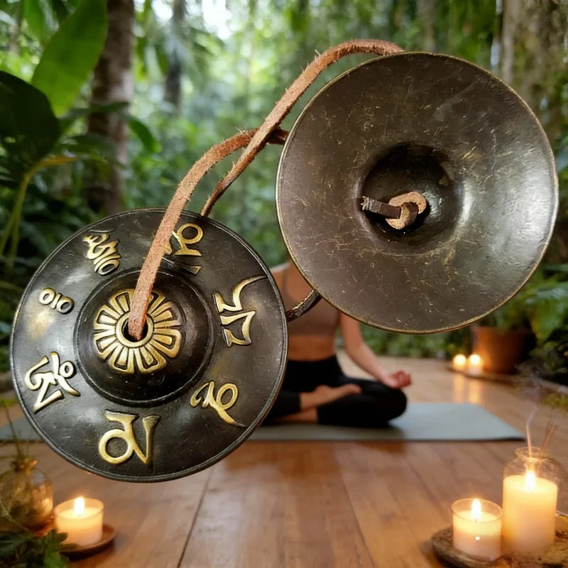 Metal Meditation Bells with Leather Strap Yoga Sound Healing Spiritual Decor Blessing Gift of Ancient Spells Tibetan Chimes