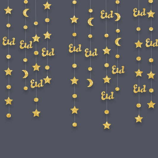 3M Gold Silver Star Moon Lantern Garland Ramadan Eid Mubarak Hanging Streamer Home Decoration Muslim Islamic Party 2025