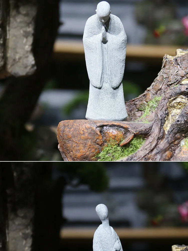 Buddha Stone Statue Little Buddhist Monks Tibetan Buddhism Figurines Zen Garden Ornament Meditation Home Aquarium Decoration
