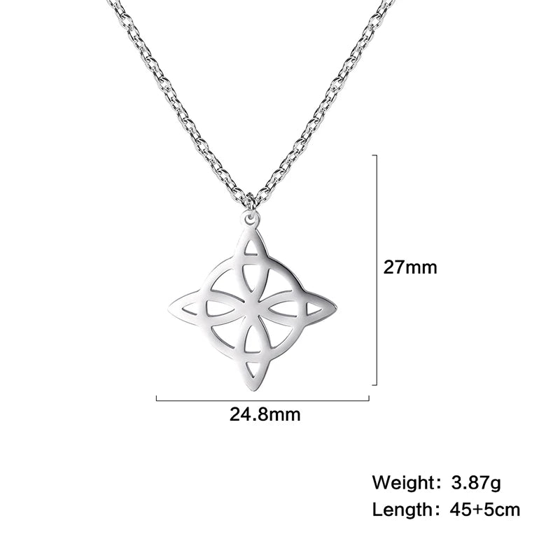 Double Amulet Protection Necklace witch Knot Pentagram Tetragrammaton Stainless Steel Protection Jewerly Wholesale