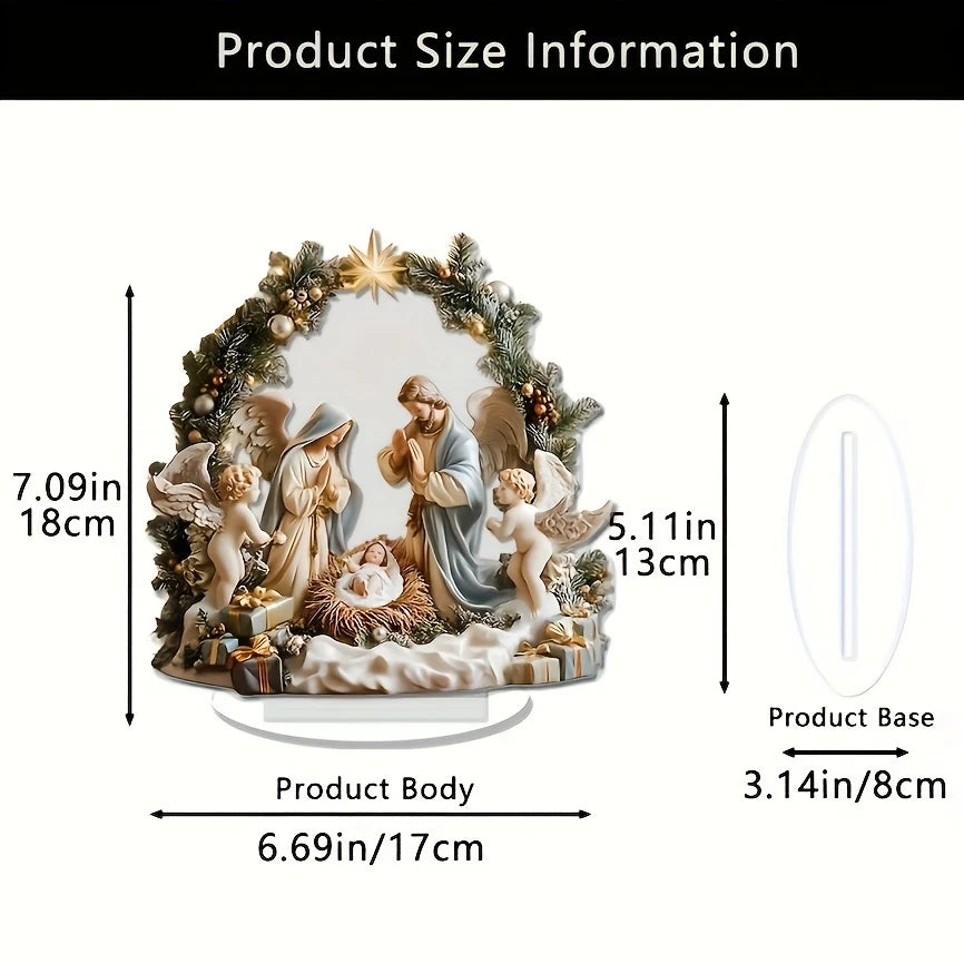 2D Acrylic Desktop Christmas Decor - Jesus' Birth Virgin Mary Angel Cartoon Print Christian Home Christmas 2026 New Year Gift