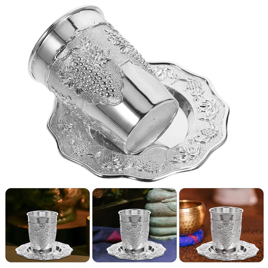 1 set Sturdy Blessing Wine Glass Set Cup Plate Embossed Religious Holiday Shabbat Passover Jewish Cup Festival Ceremony Drinking