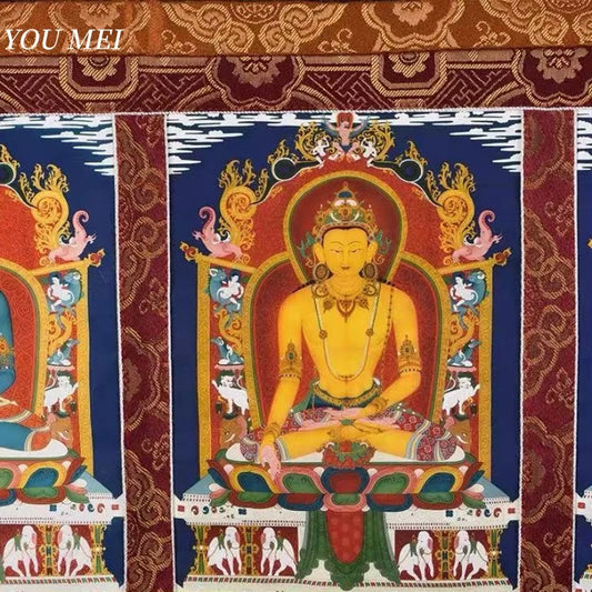 Five Buddha Statues Patterned Tibetan Curtain Flags,Colorful Embroidery Prayer Flag,1m Buddhist Item Hall Floral Hanging Curtain