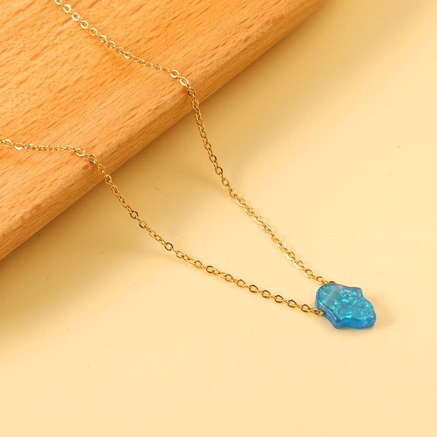 ASONSTEEL Opal Hamsa Hand Pendant Necklace Jewish Jewelry for Women Gold Color Stainless Steel Choker Pendant Jewelry Wholesale