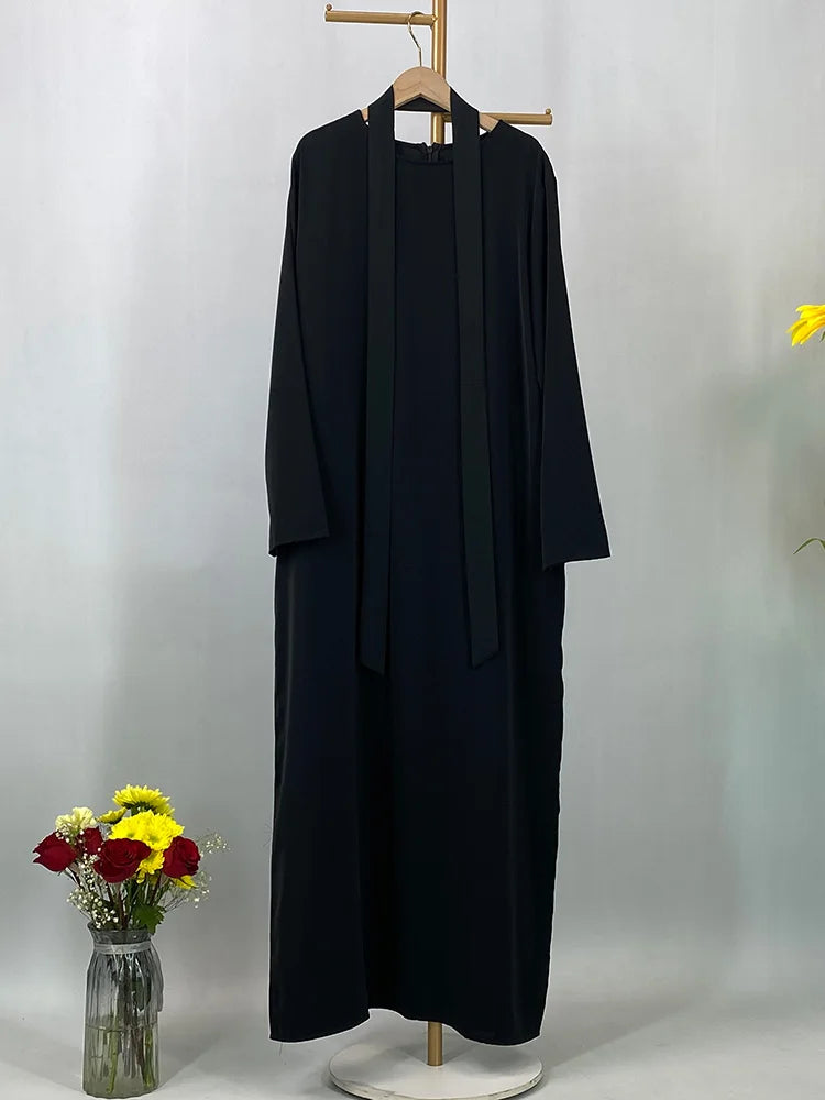 Hot Selle Muslim Woman Abaya With Pockets Islamic Casual And Simple Long Dresses Moroccan Caftan Woman Dubai Abaya Ramadan Black