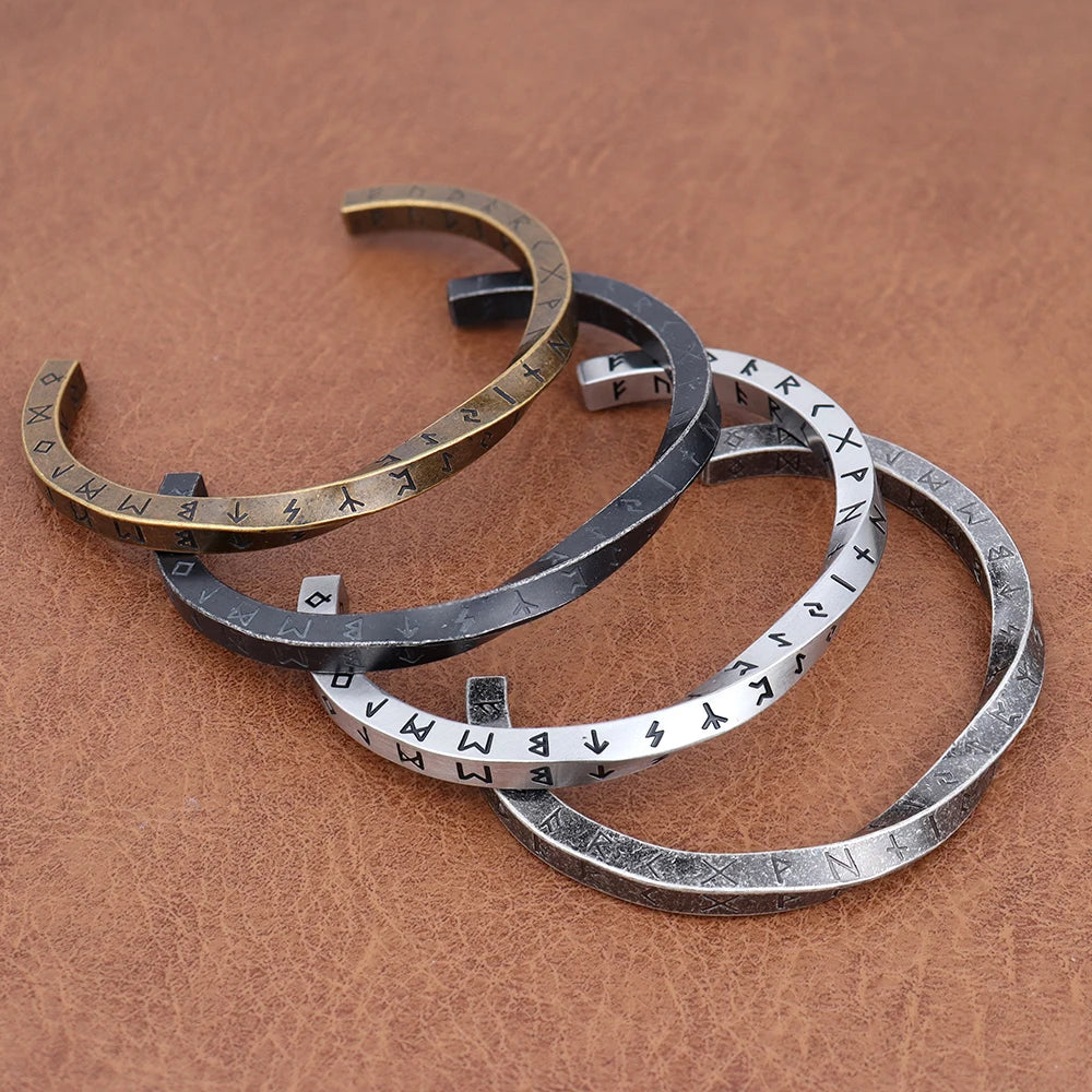 Trendy Charm Viking Nordic Runes C-Shaped Bracelet for Men Women Stainless Steel Classic Mobius Opening Bracelet Amulet Jewelry
