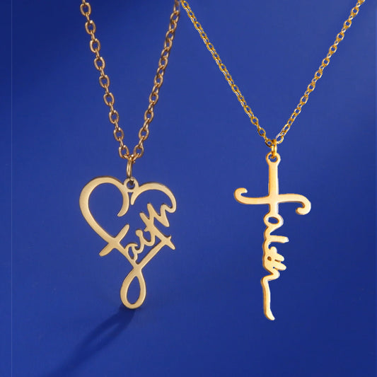 Unift Christian Faith Heart Necklace for Women Stainless Steel Vintage Religious God Bless Prayer Wedding Jewelry Gift Wholesale