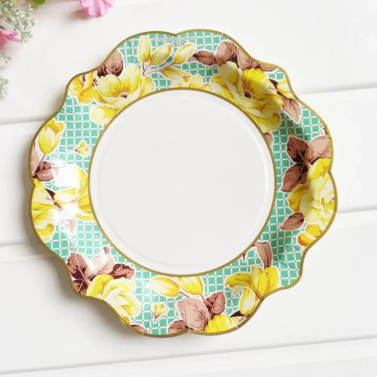 8pcs Chinese Blue White Porcelain Plate Party Decoration Plate Retro Wave Edge Plate Holiday Cake Plate Disposable Paper Plate