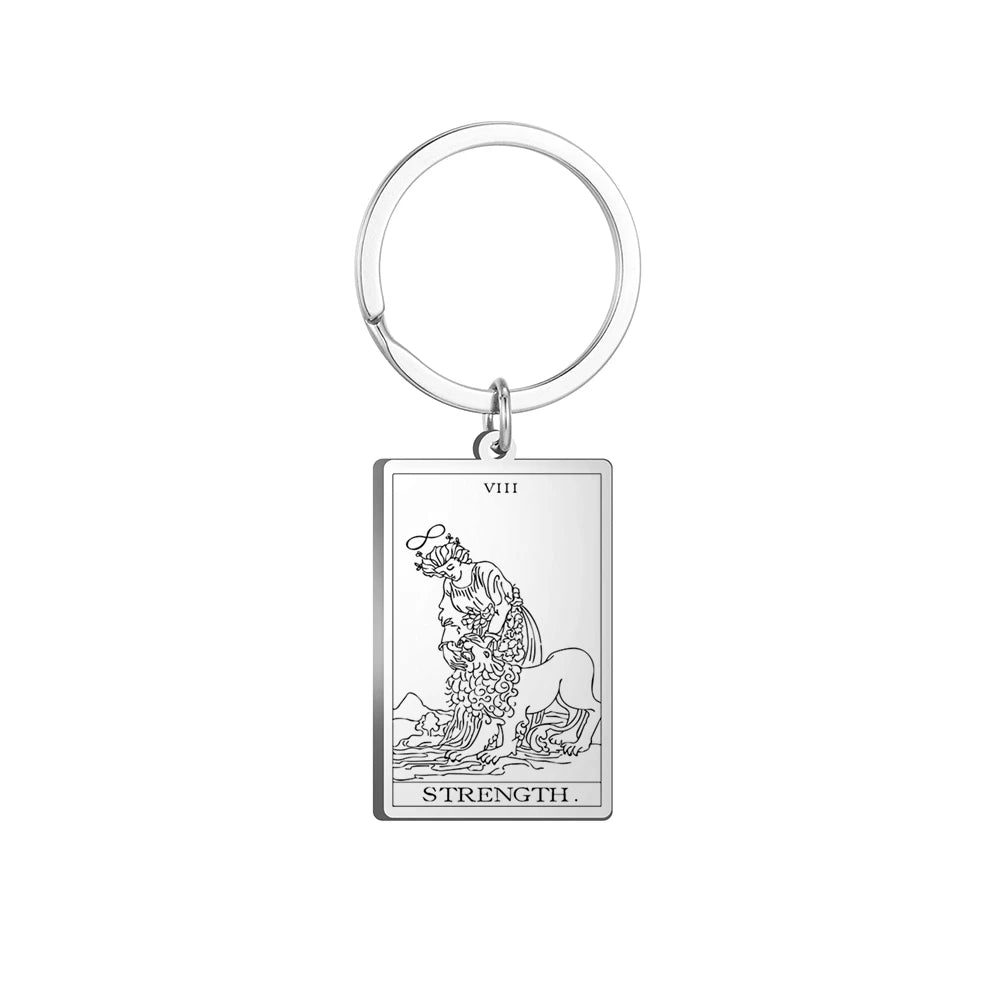 Dawapara Tarot Cards Keychains Stainless Steel Vintage Amulet Good Luck The Major Arcana Keyring Wiccan Jewelry